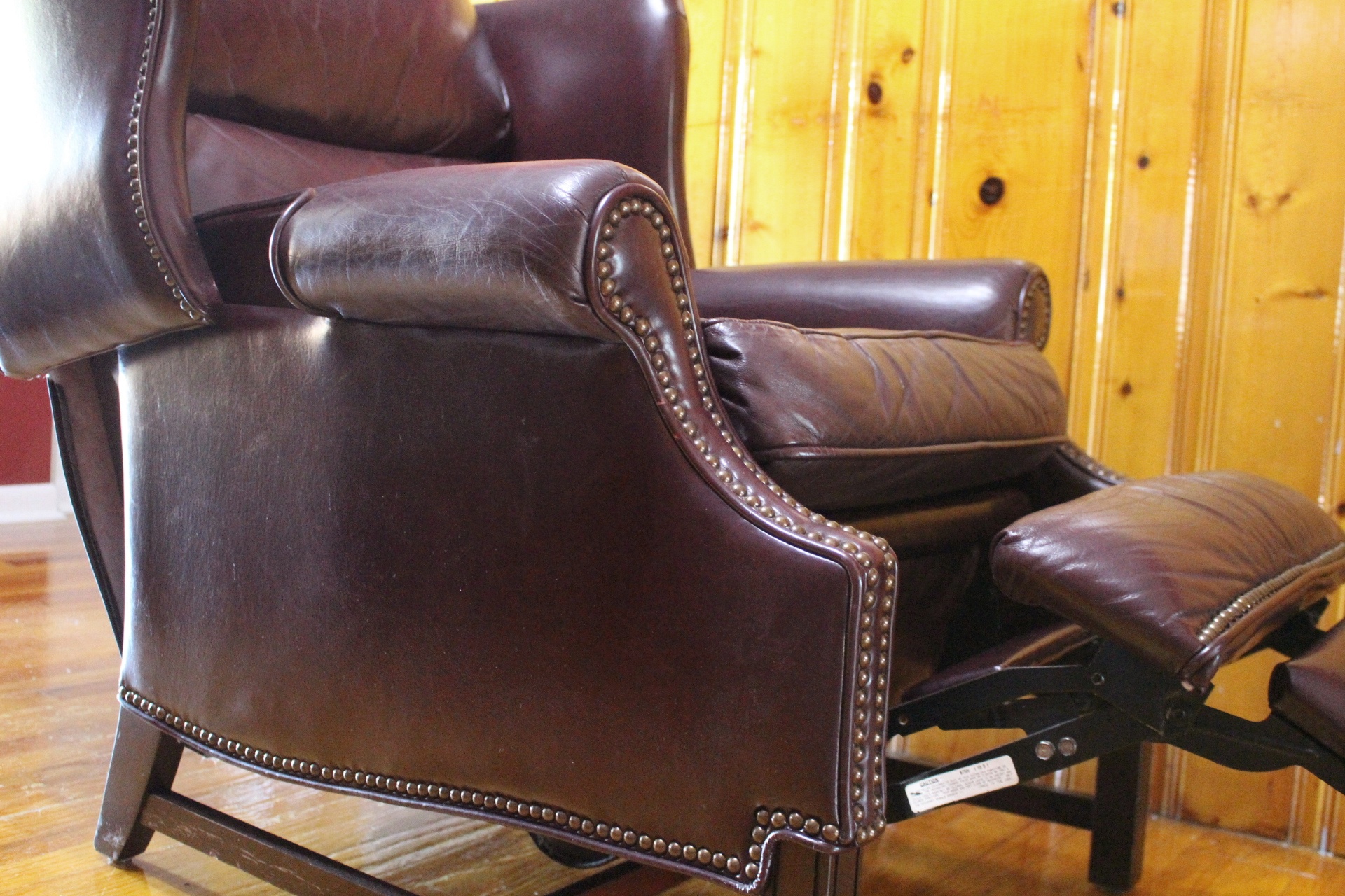 Burgundy Leather Barcalounger Wingback Recliner