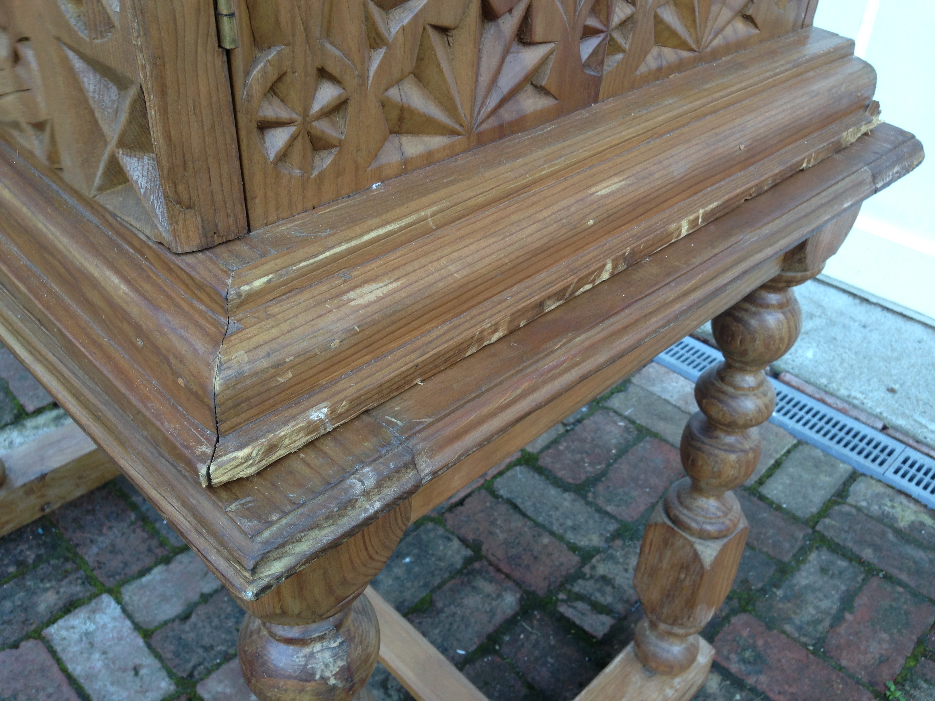 Rustic Hand Carved Mexican Cabinet on Stand