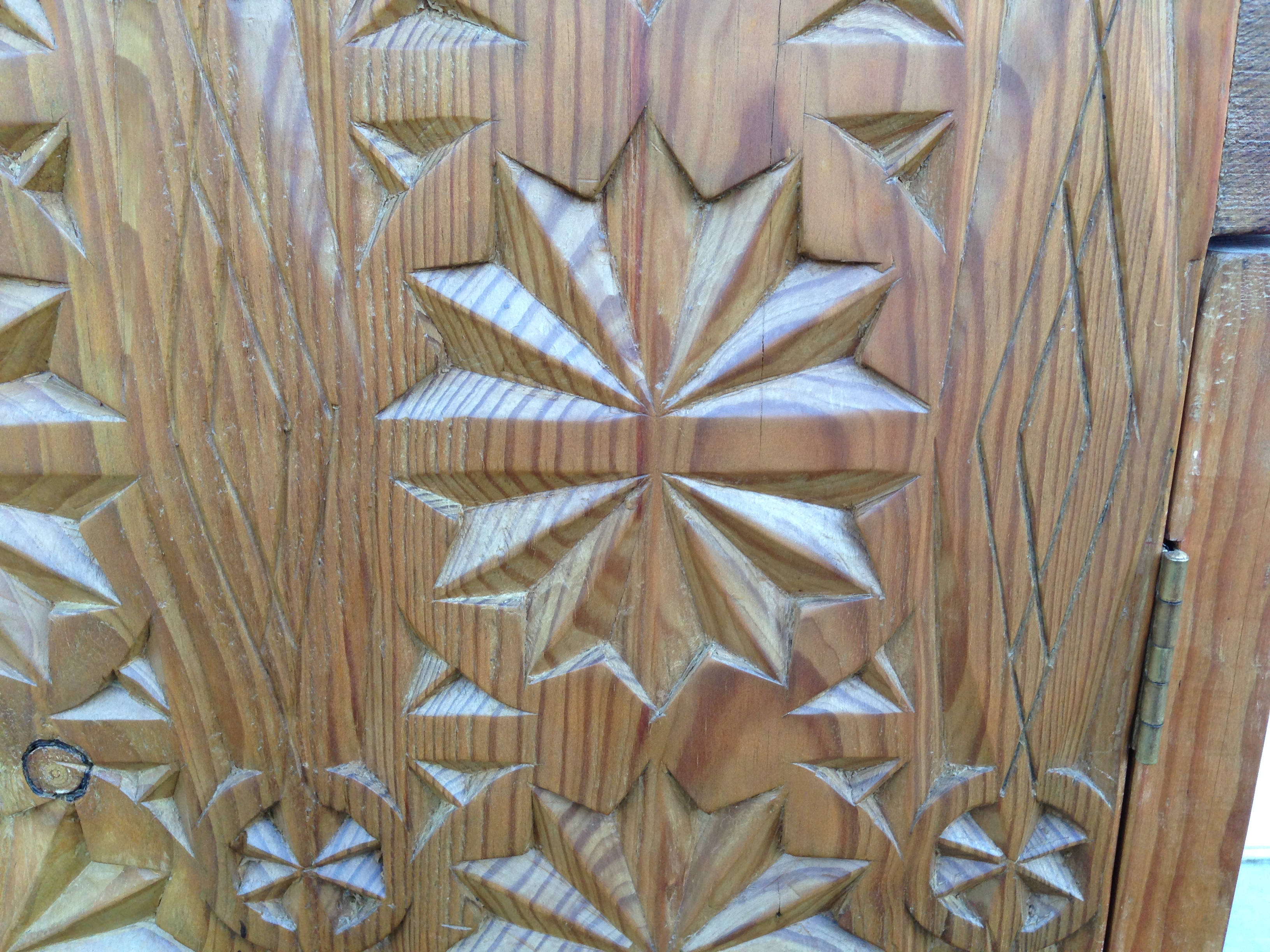 Rustic Hand Carved Mexican Cabinet on Stand