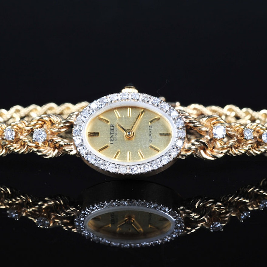 Women's 14K Gold Geneve Watch with Diamond Bezel
