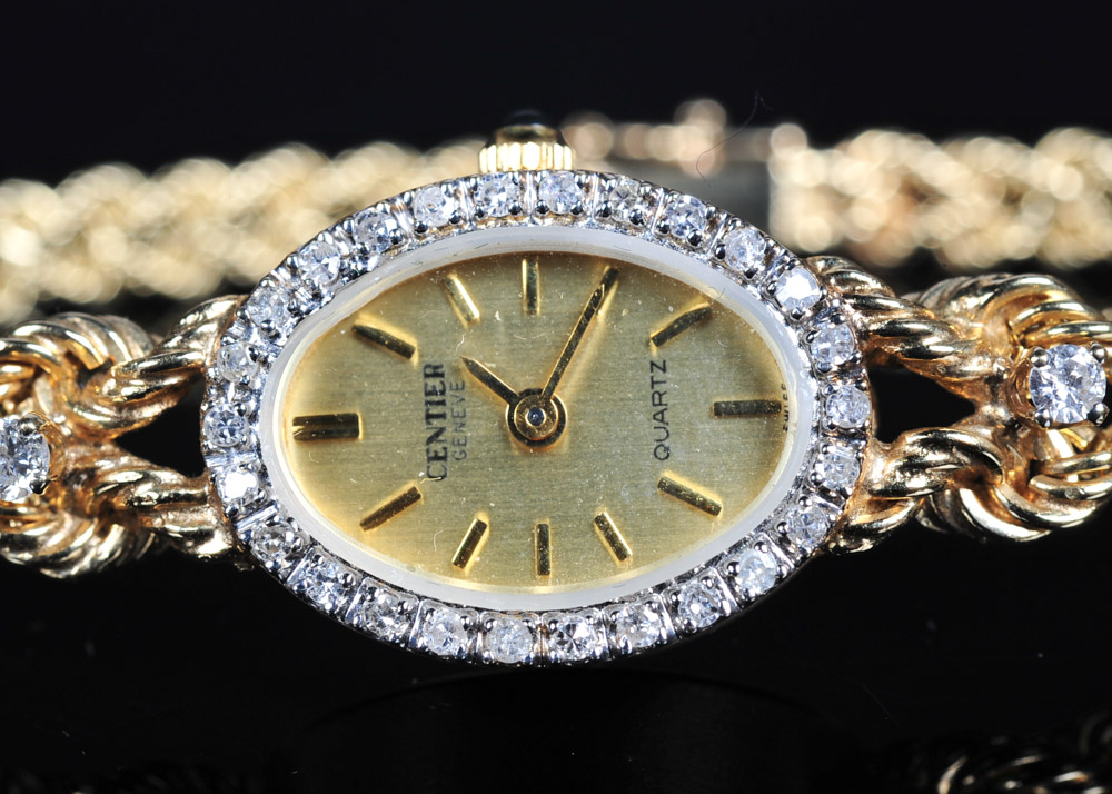 Women's 14K Gold Geneve Watch with Diamond Bezel