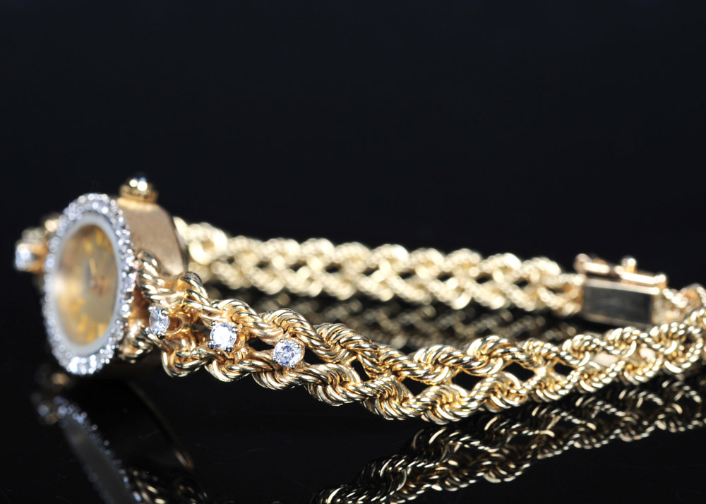 Women's 14K Gold Geneve Watch with Diamond Bezel