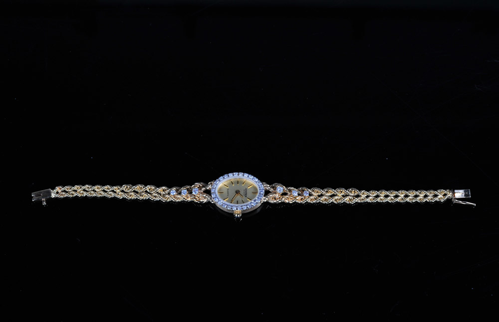 Women's 14K Gold Geneve Watch with Diamond Bezel