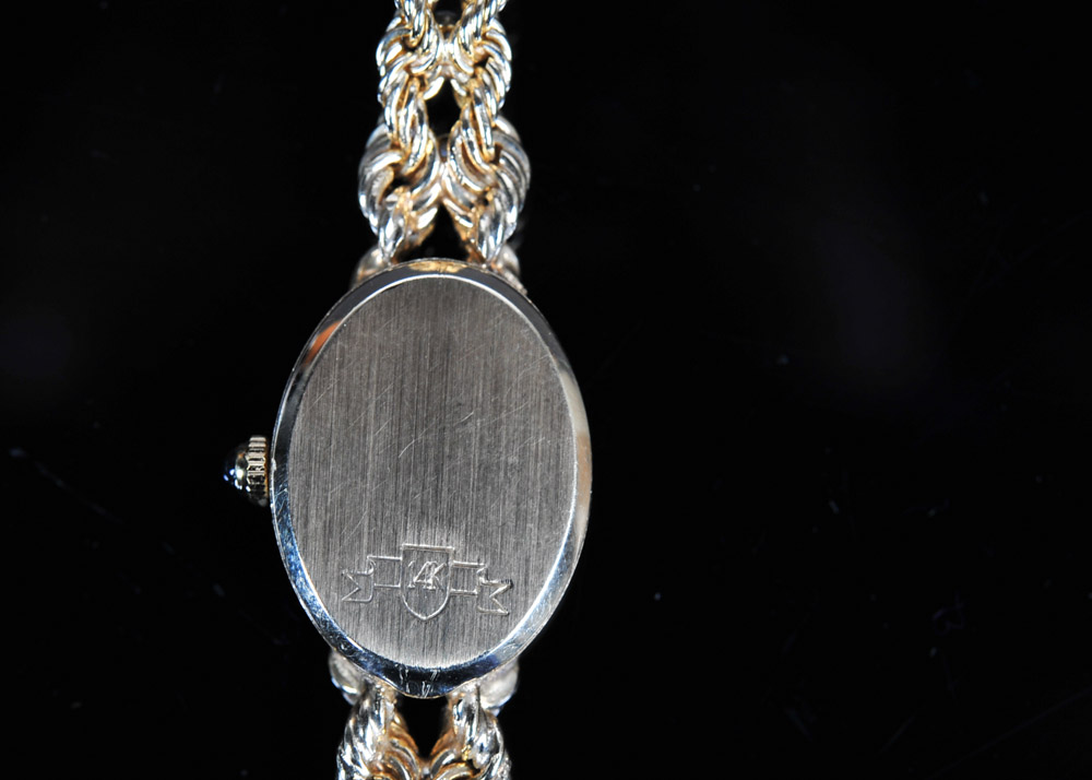 Women's 14K Gold Geneve Watch with Diamond Bezel