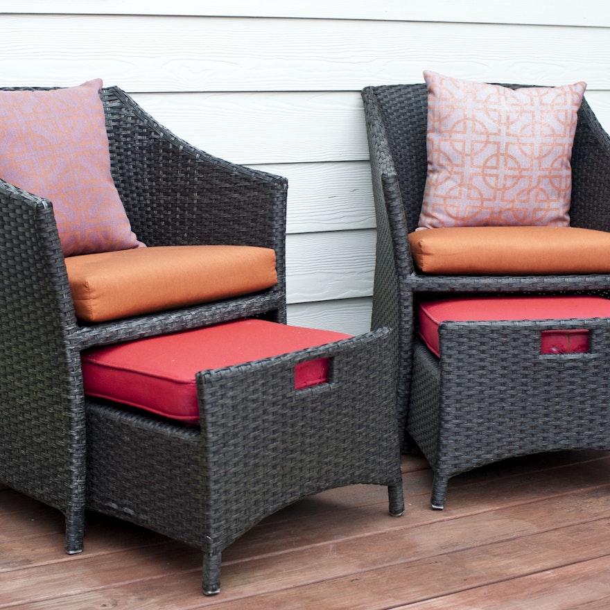 Wicker Patio Chairs and Pull-Out Ottomans