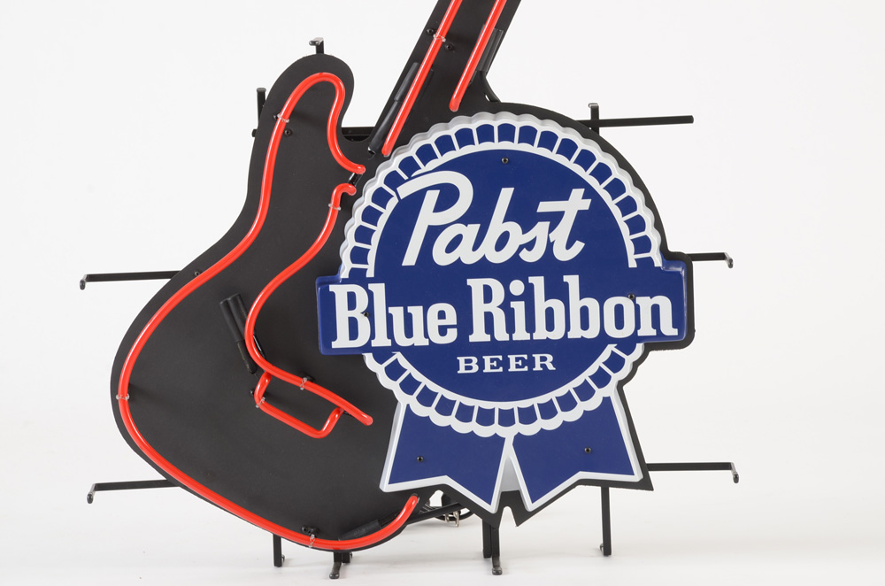 Contemporary Pabst Blue Ribbon Guitar Neon Light