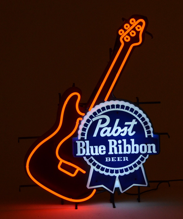 Contemporary Pabst Blue Ribbon Guitar Neon Light