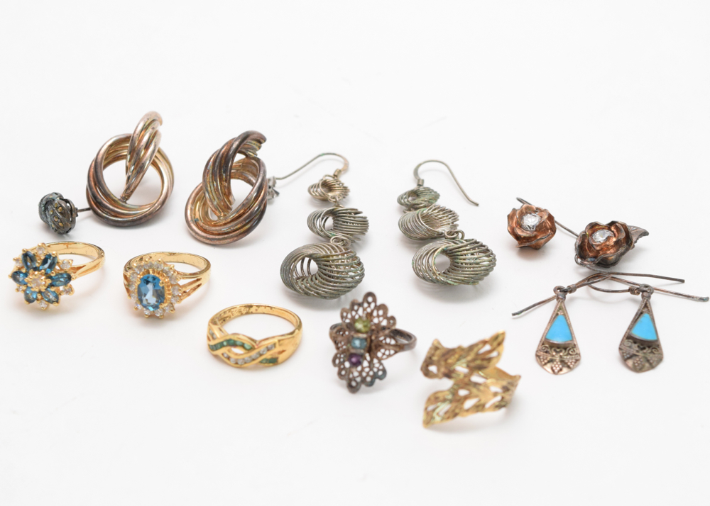Assortment of Gold and Silver Plated Jewelry