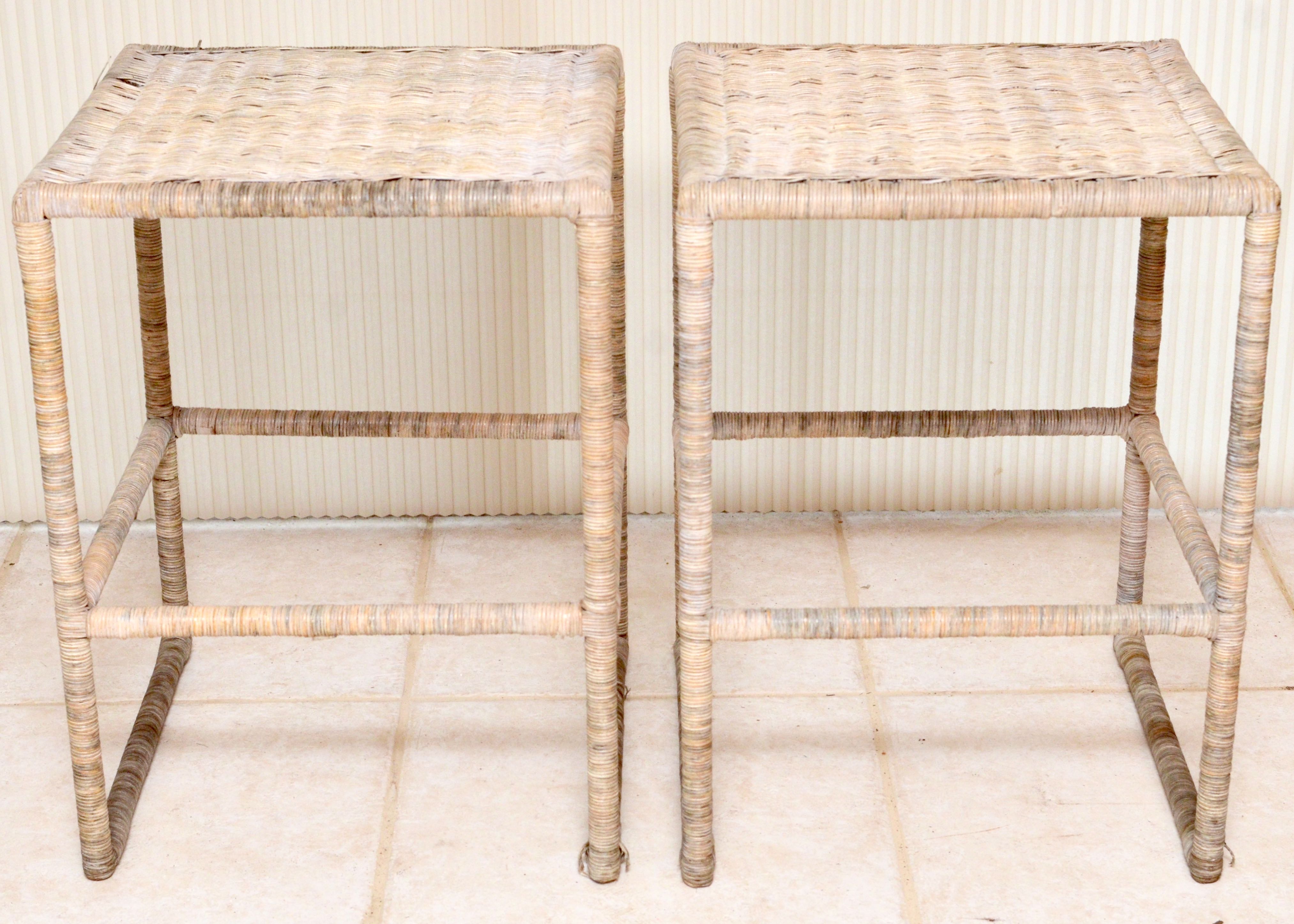 Pair of Square Wicker Tables