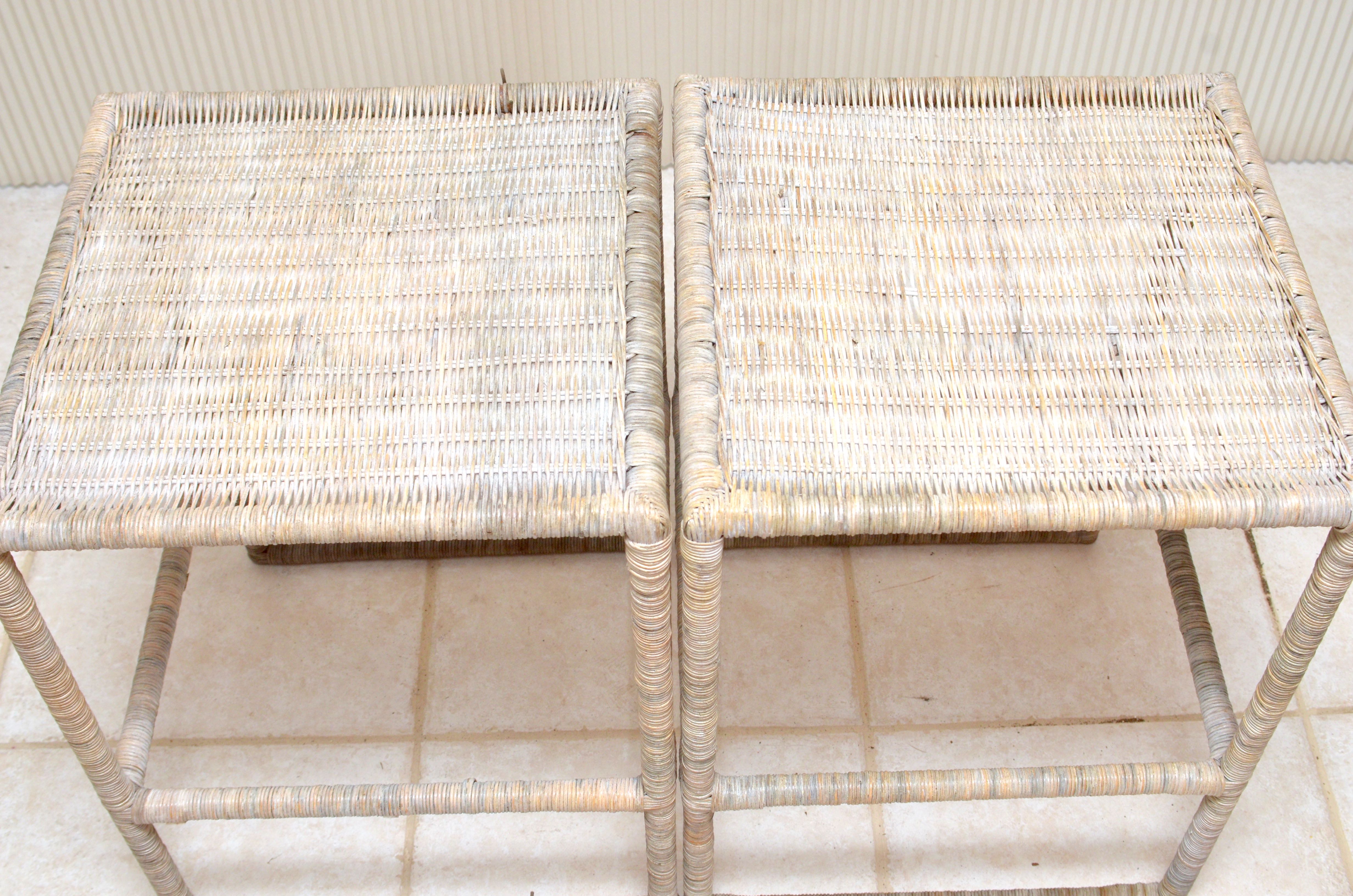 Pair of Square Wicker Tables