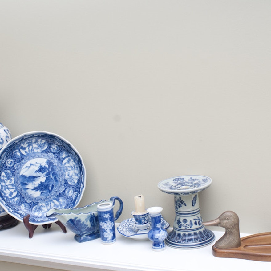 Collection of Blue and White Decorative Items