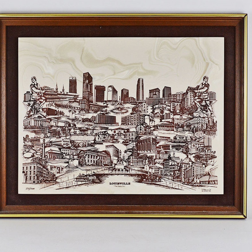 Vintage Marble Cast Etching of The Derby City by Dennis Robert Bivens