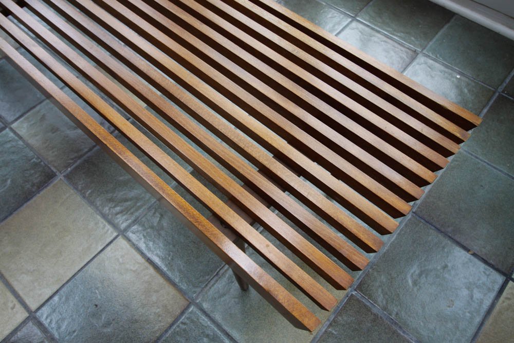 Vintage Mid Century Modern Slat Bench