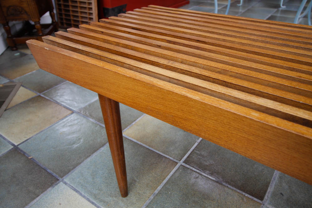 Vintage Mid Century Modern Slat Bench