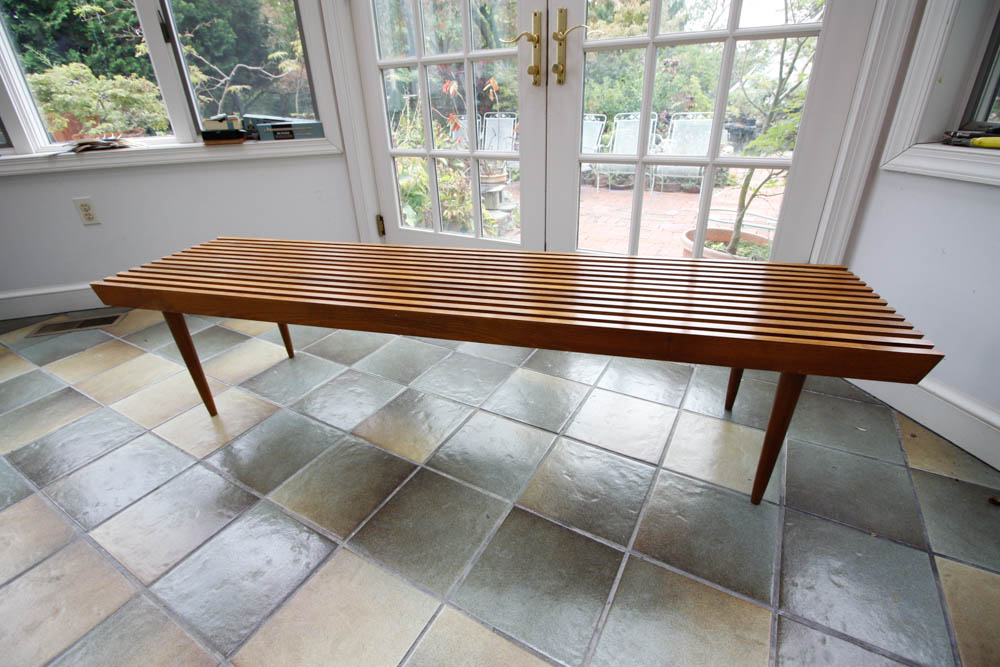 Vintage Mid Century Modern Slat Bench