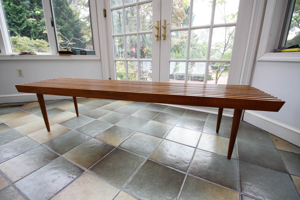 Vintage Mid Century Modern Slat Bench