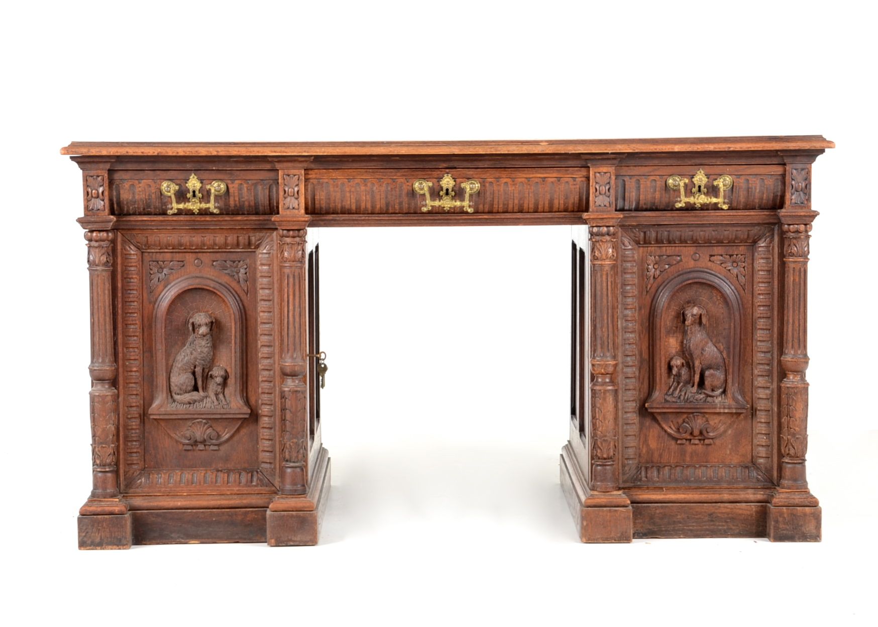 Renaissance Style Desk With Carved Dog Motif