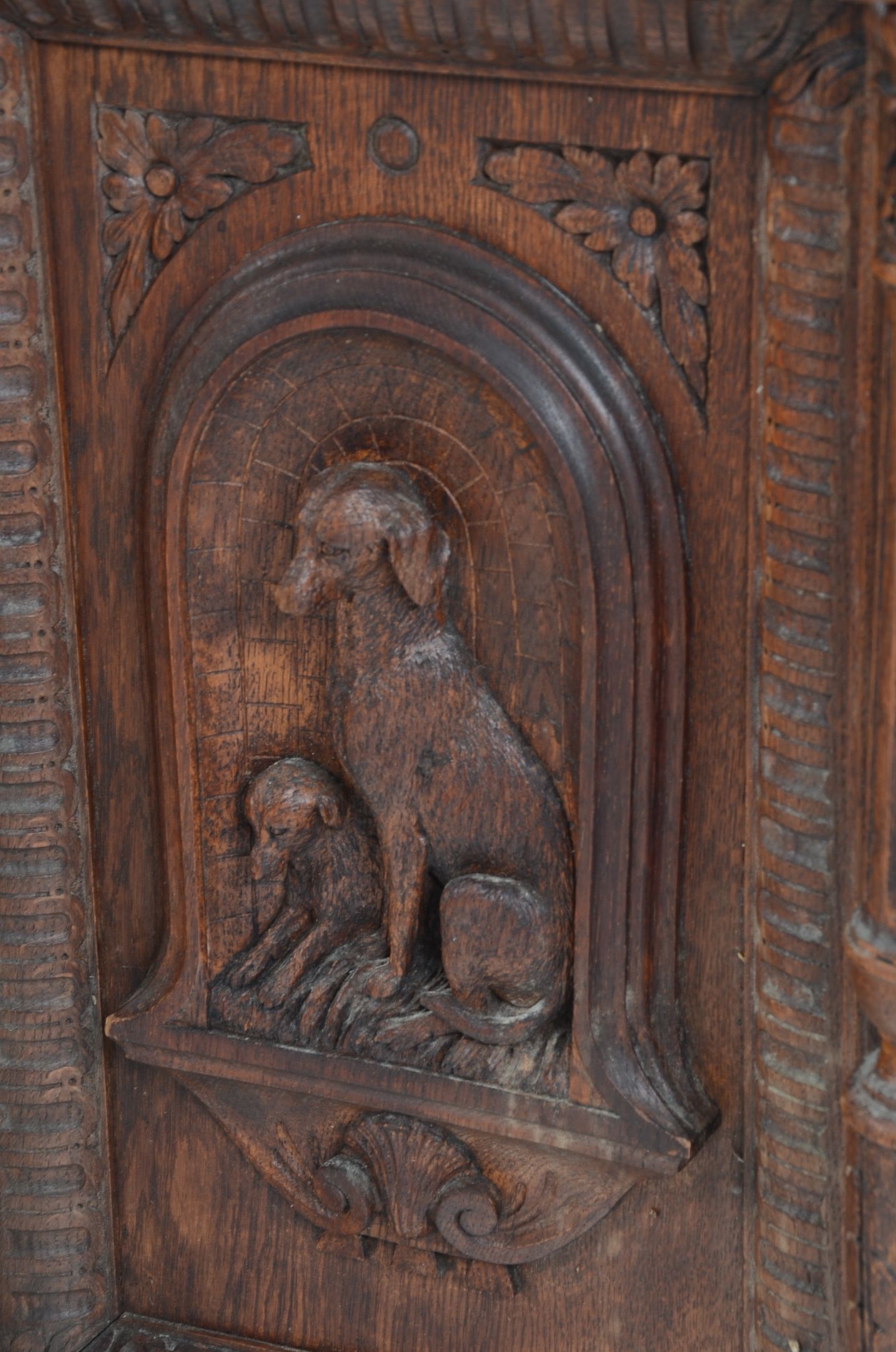 Renaissance Style Desk With Carved Dog Motif