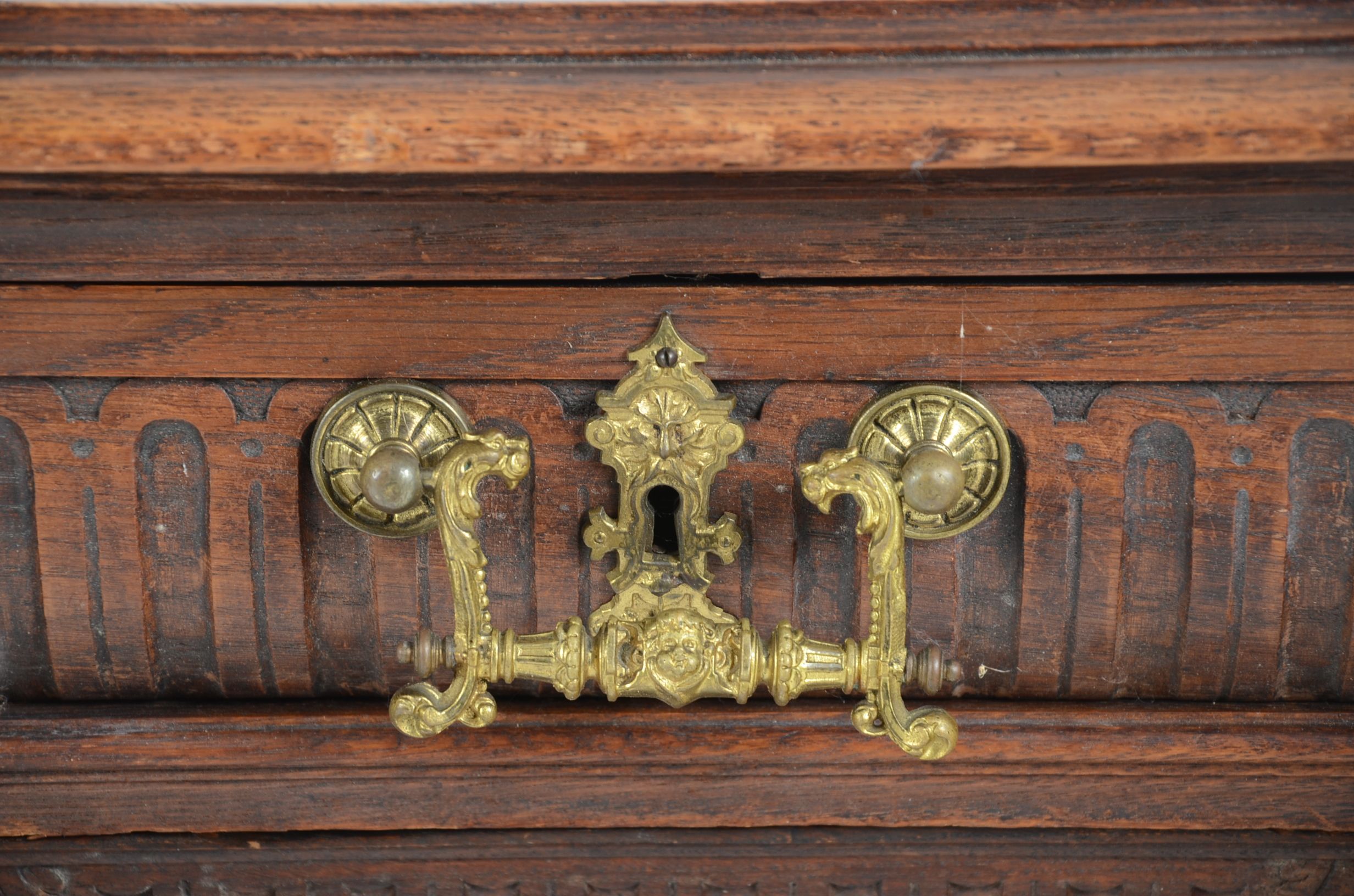 Renaissance Style Desk With Carved Dog Motif