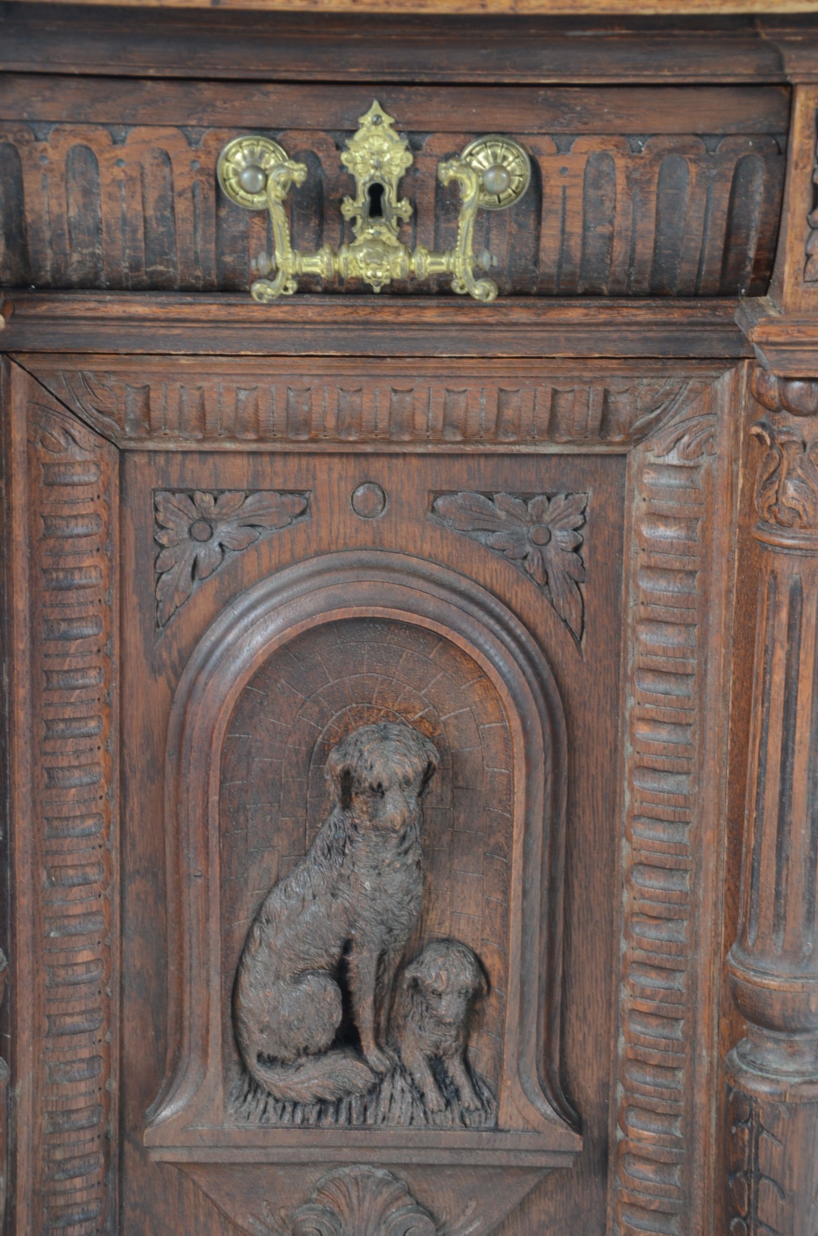 Renaissance Style Desk With Carved Dog Motif