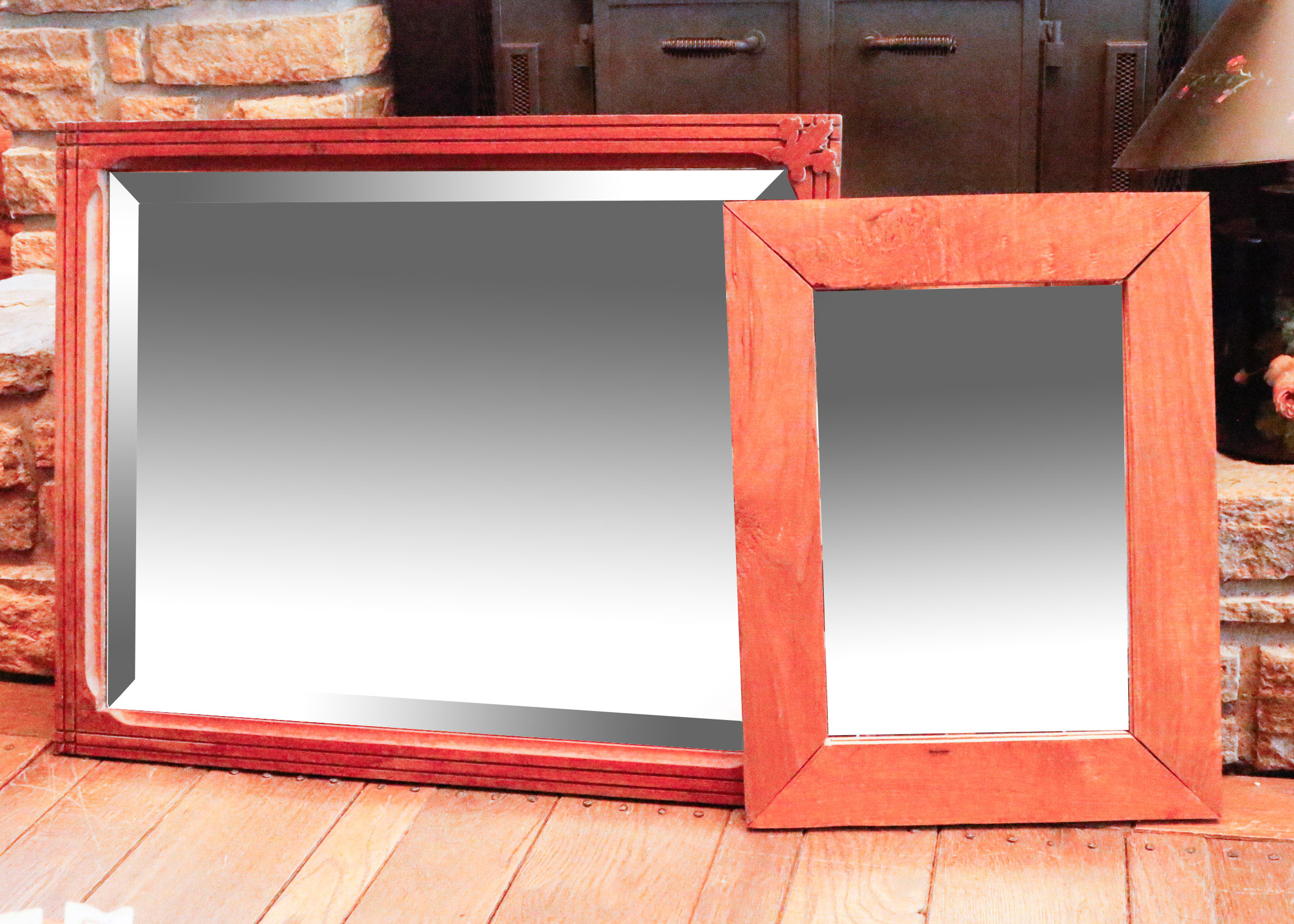 Two Wood Framed Mirrors