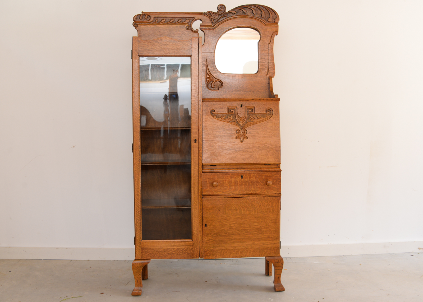 Antique Oak Side by Side Secretary Bookcase