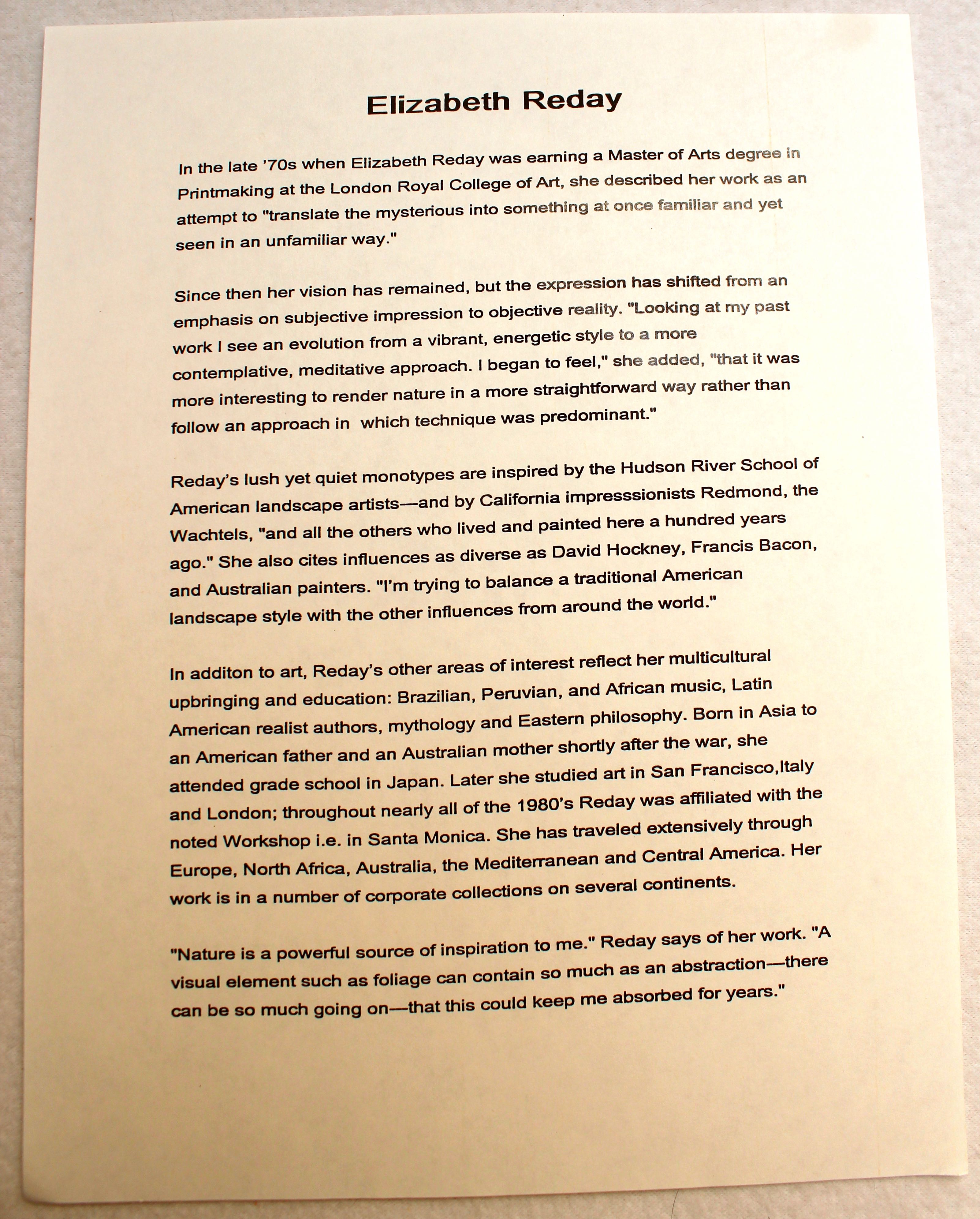 Elizabeth Reday Monotype "Georges Grove"