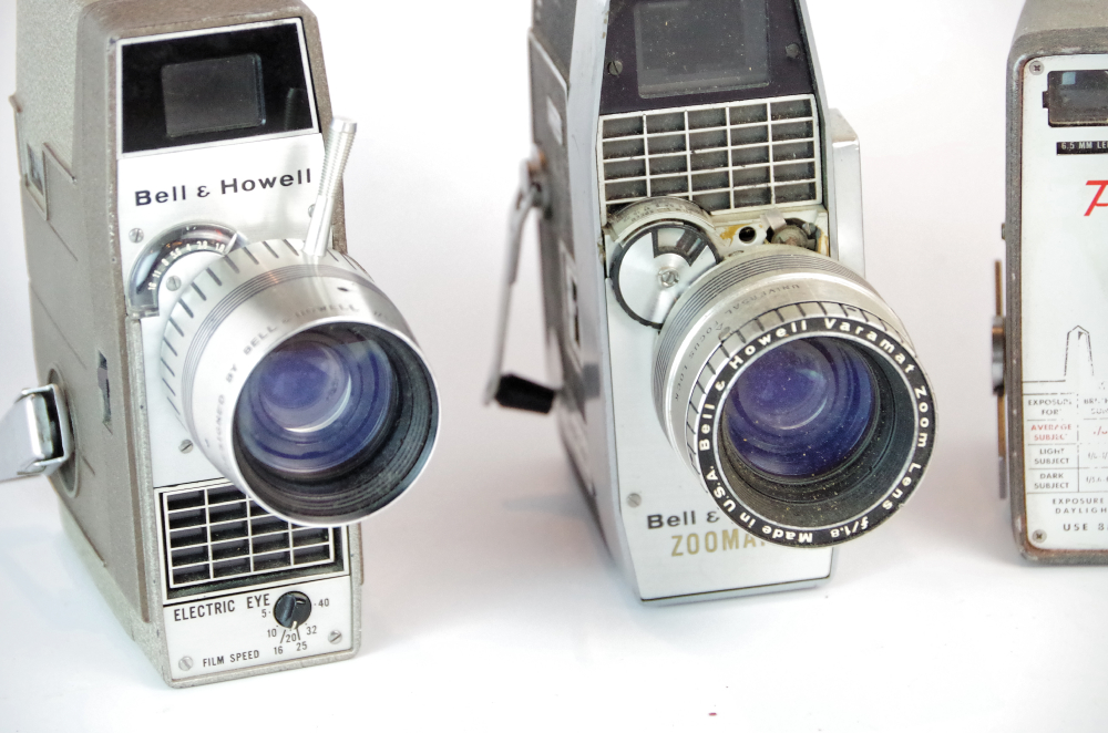 Four Vintage Handheld Movie Cameras Mostly Bell & Howell