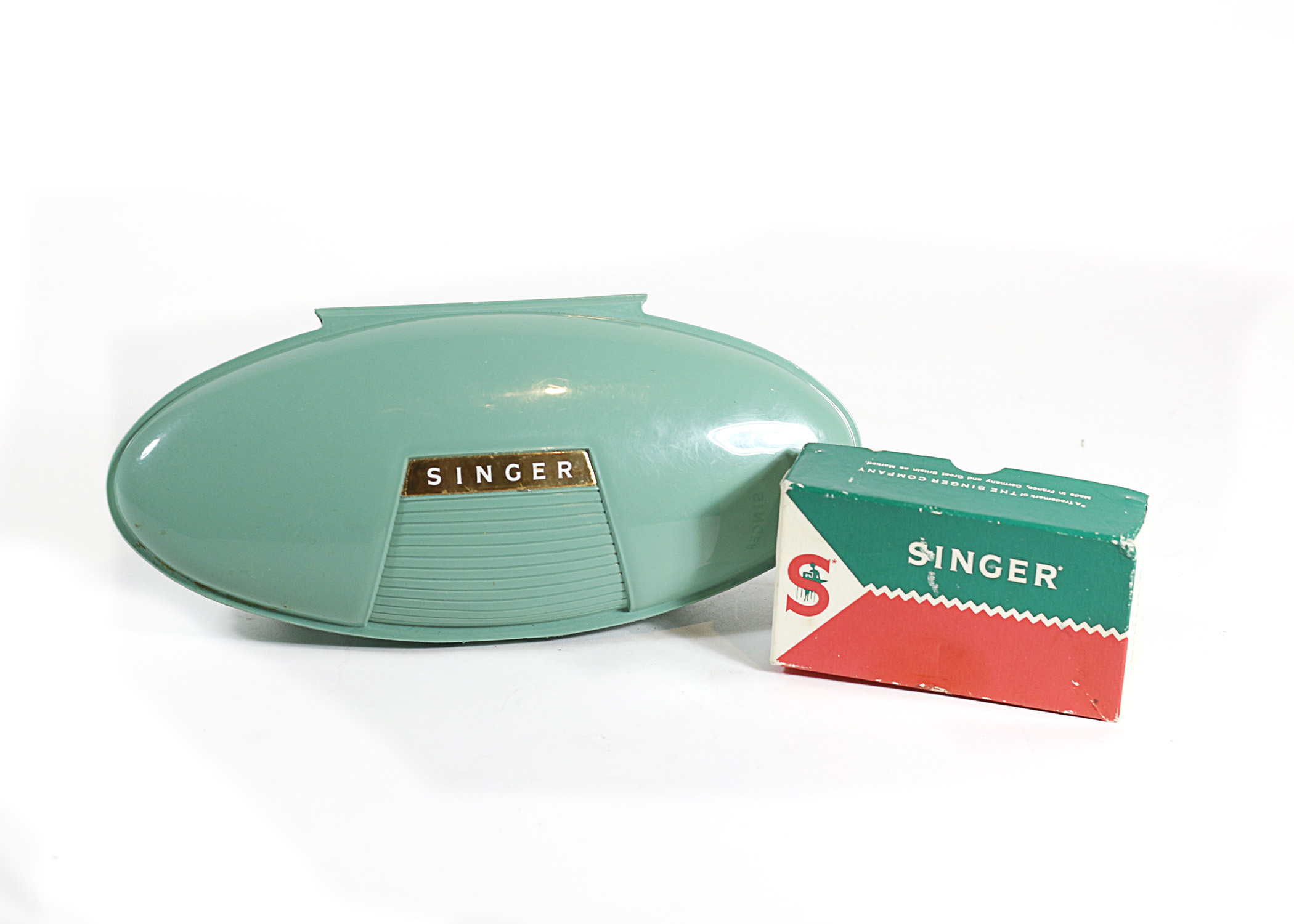 Vintage Retro Atomic Blue Singer Portable Buttonhole Attachment