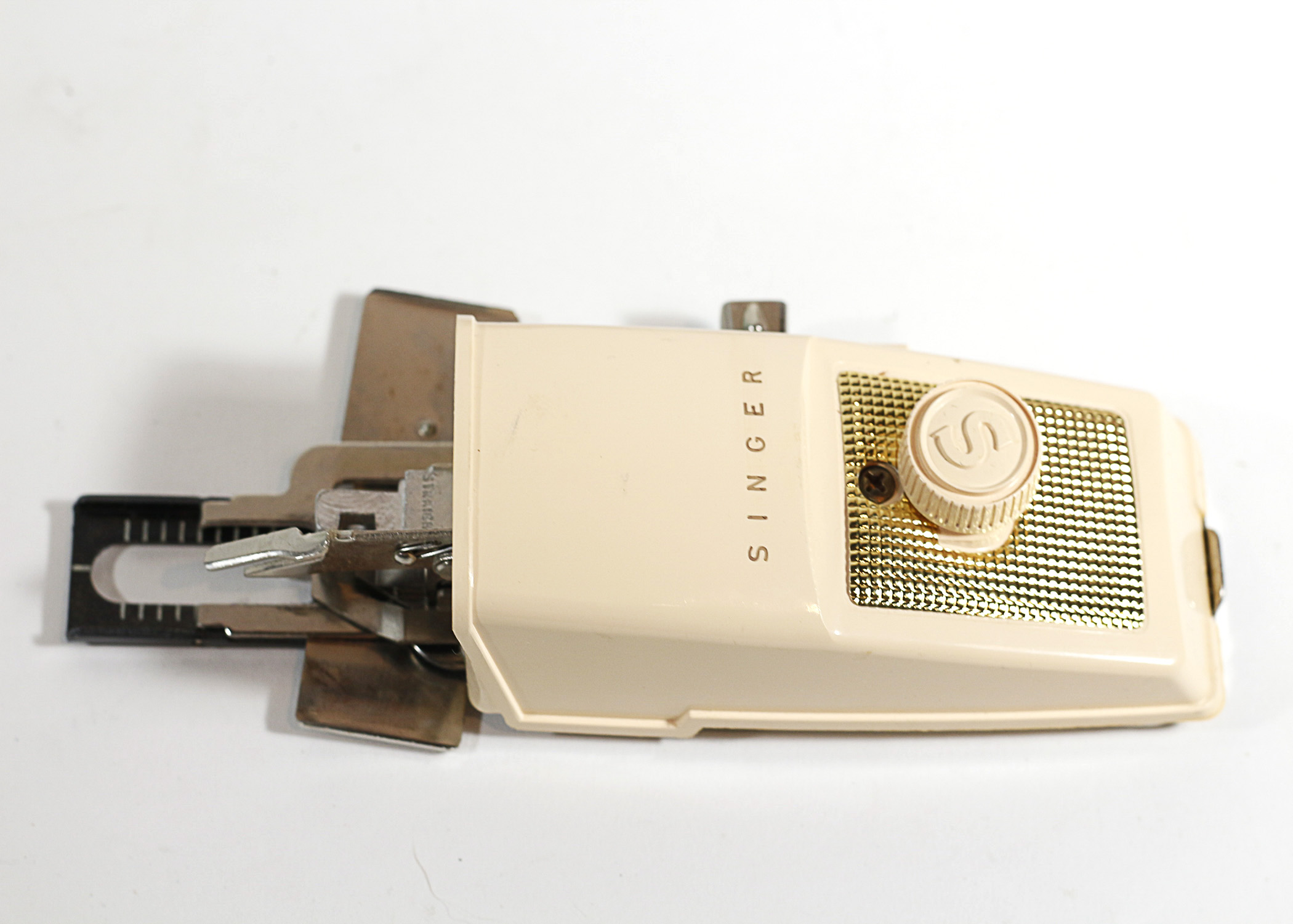 Vintage Retro Atomic Blue Singer Portable Buttonhole Attachment