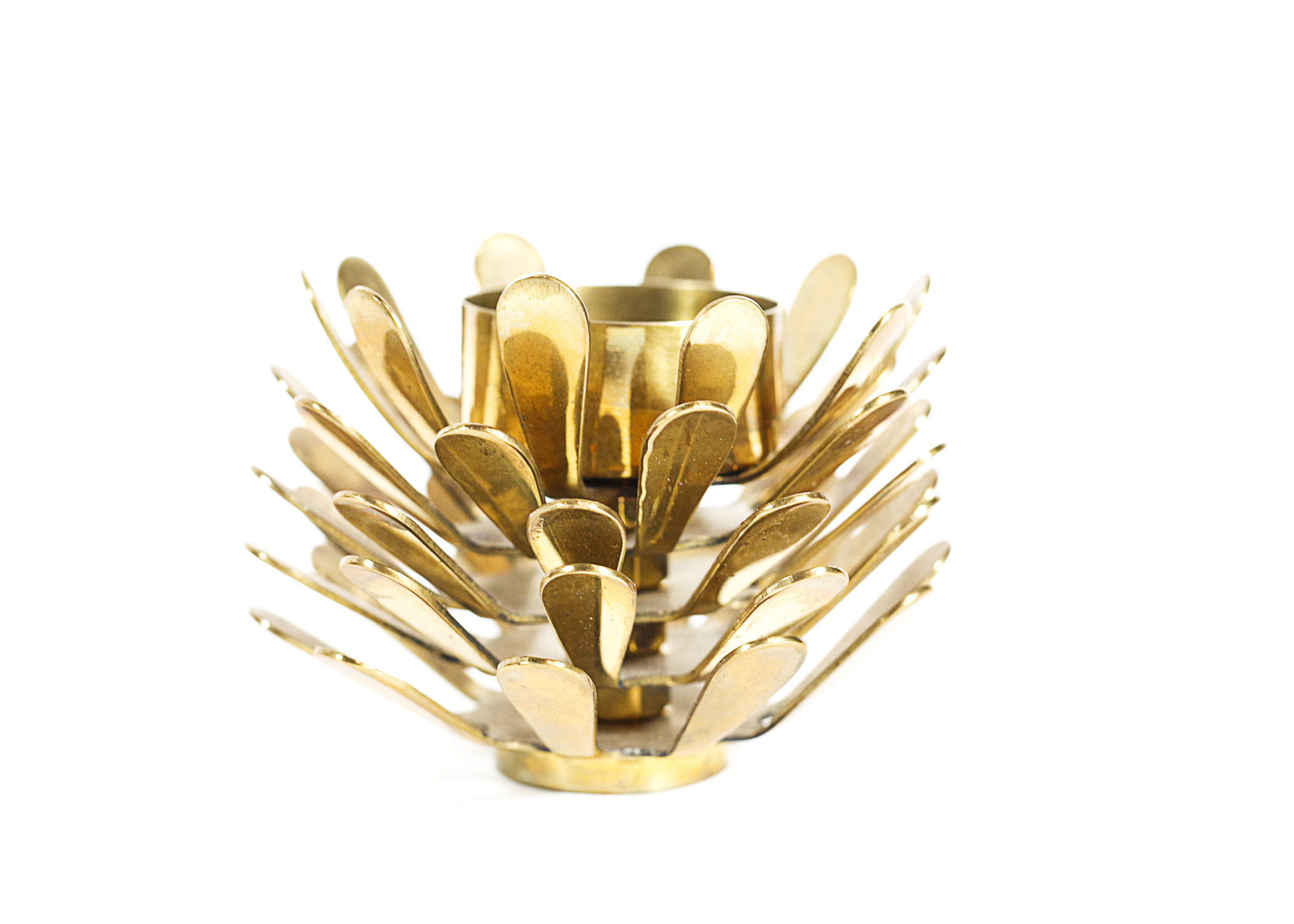 Trio of Vintage Solid Brass Pine Cone Candle Holders