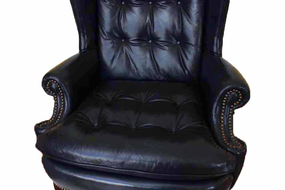 Dark Blue Leather Wingback Chair by Classic Leather Furniture