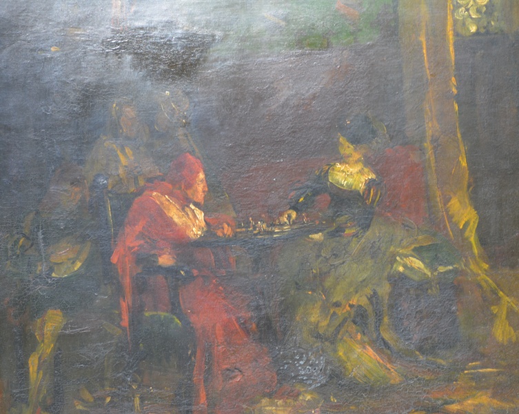 Frank Duveneck Original "The Chess Players" Oil Painting