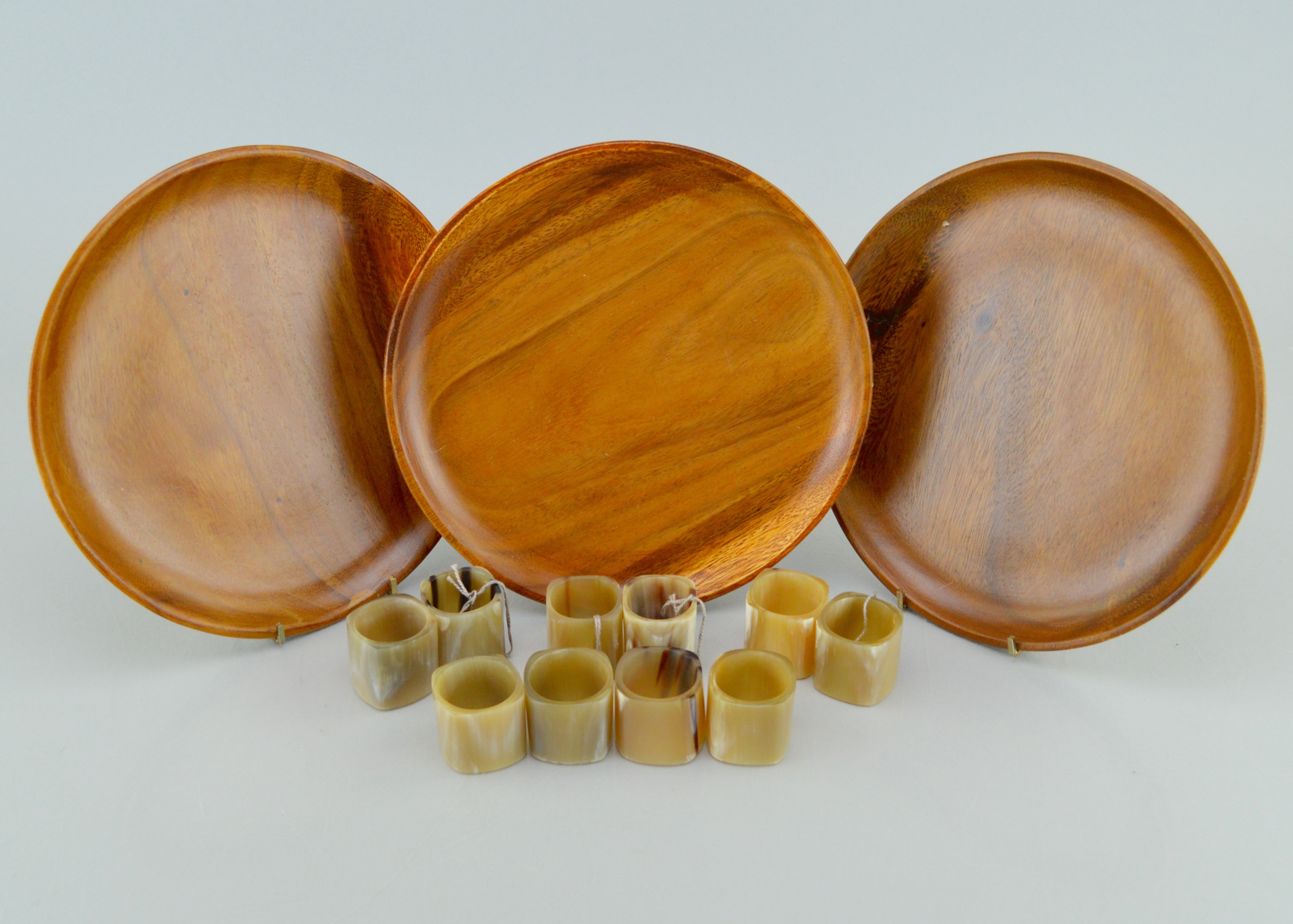 Acacia plates and Ten Faux Tortoise Napkin Holders