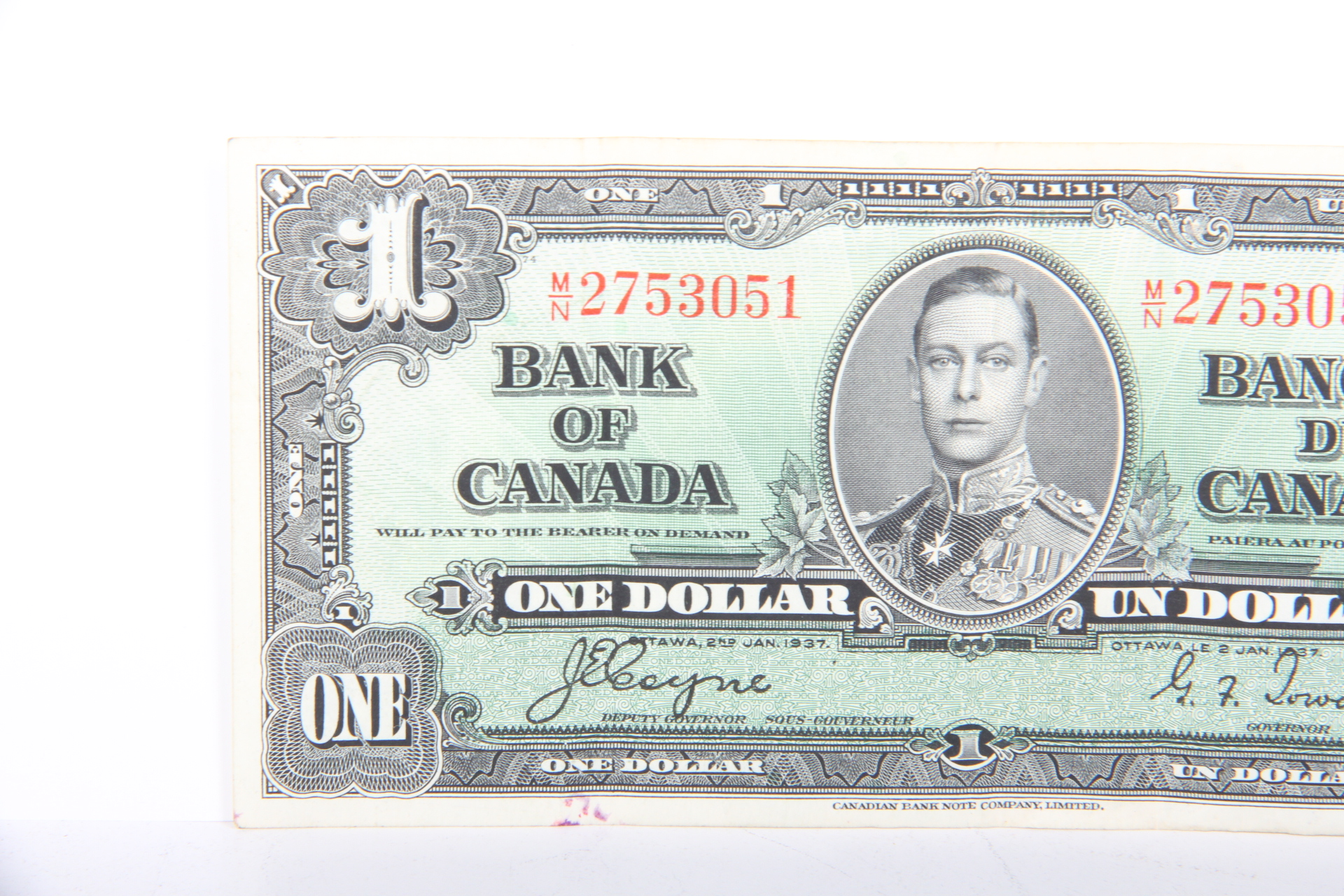 1937 Canadian One Dollar Bill
