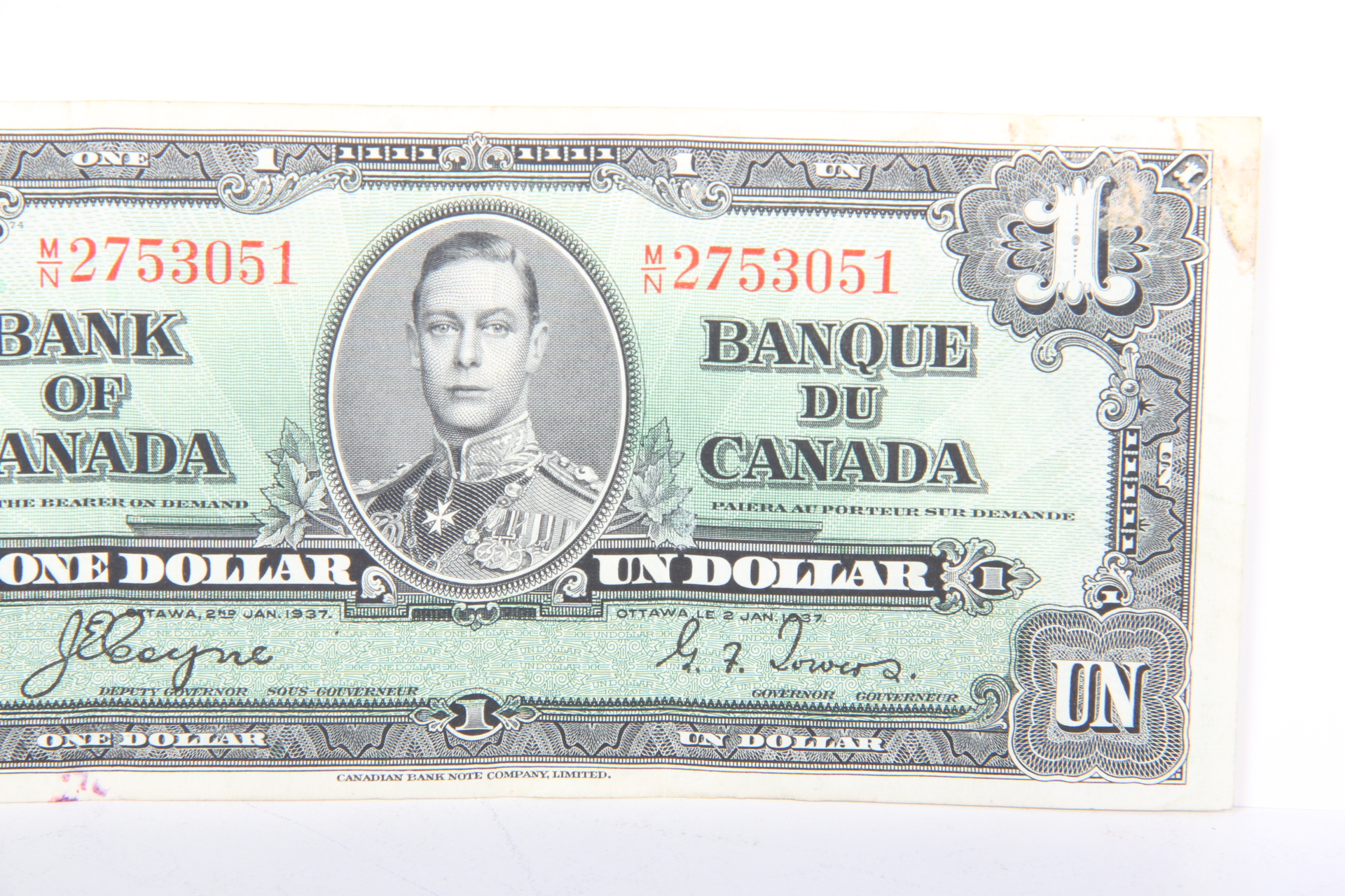 1937 Canadian One Dollar Bill