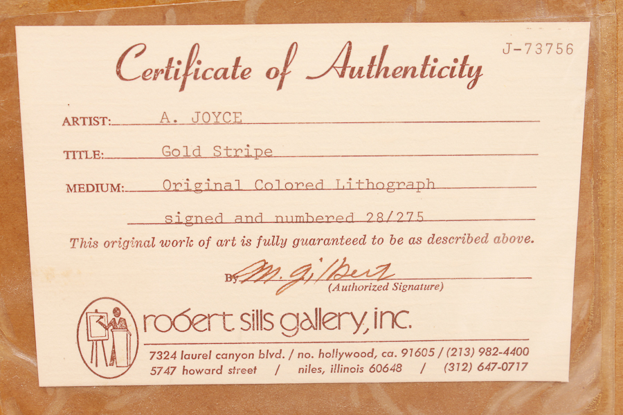 Limited Edition A. Joyce Stone Lithograph of "Gold Stripe"