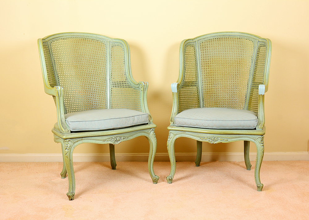 Seafoam Green Cane Back Chairs