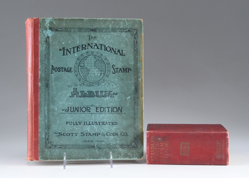 Pair of Antique Postage Stamp Album and Catalogue