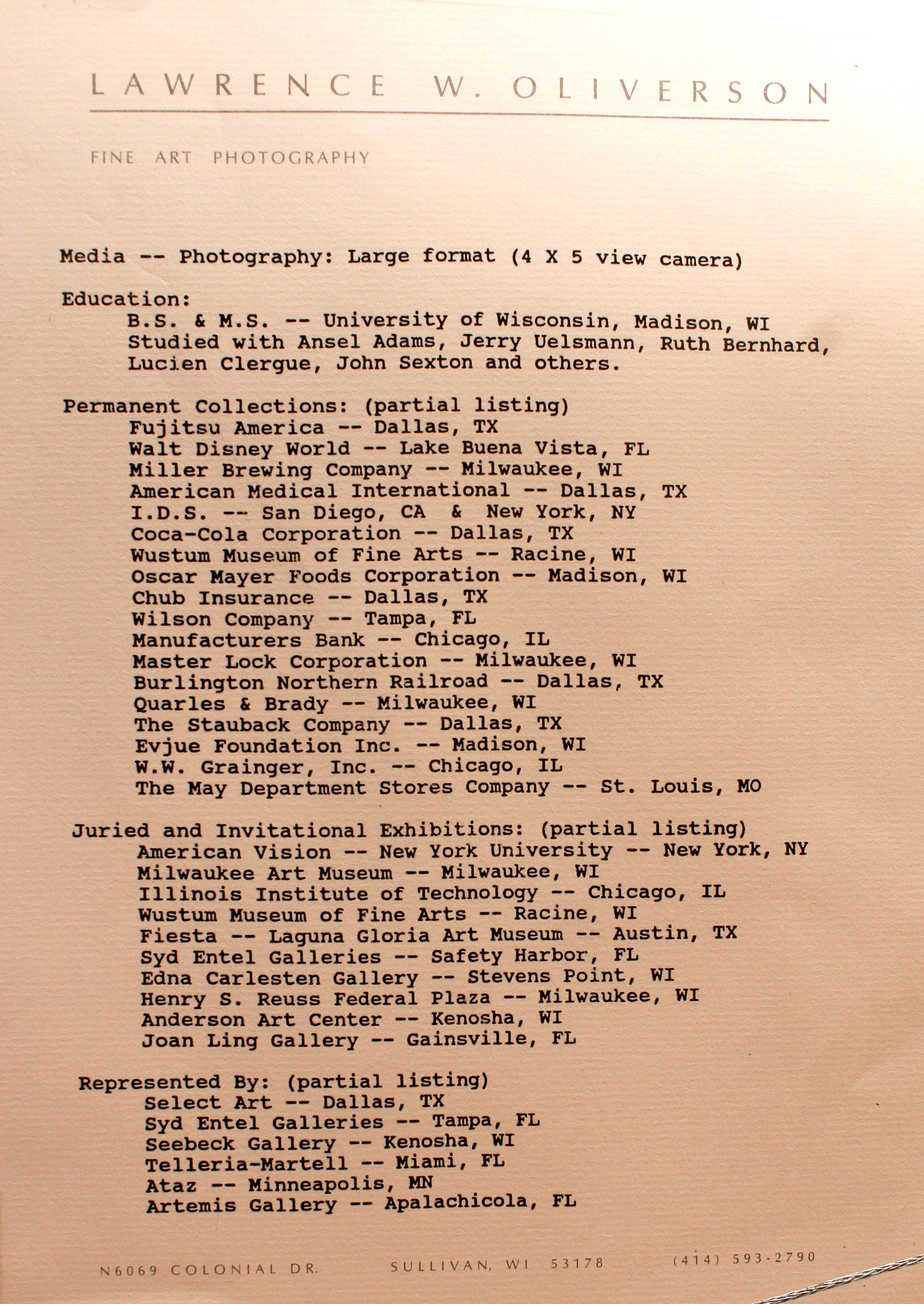 Signed Photograph by Lawrence W. Oliverson