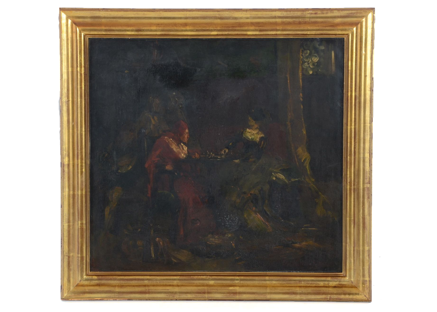 Frank Duveneck Original "The Chess Players" Oil Painting