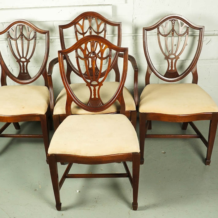Vintage Hepplewhite Style Shield-Back Dining Chair Set