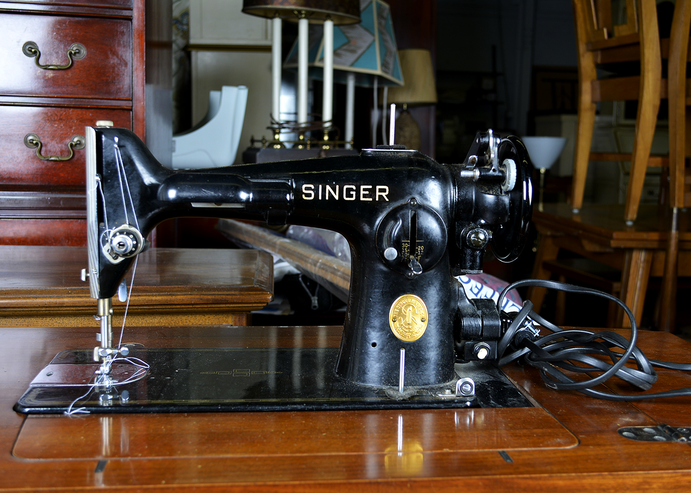 Vintage Singer 42 Art Deco Cabinet with Singer Sewing Machine