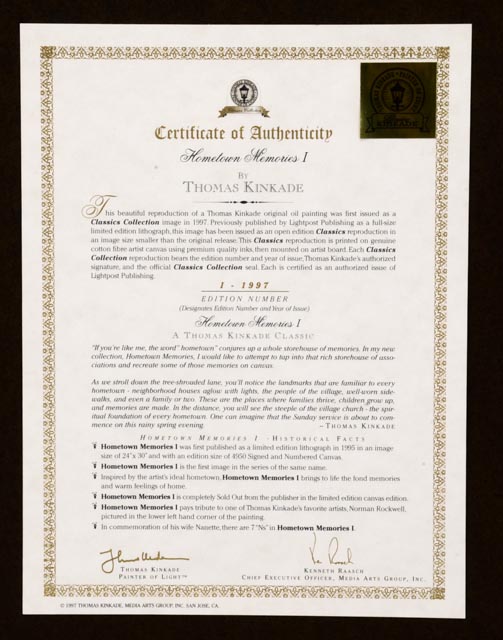 Thomas Kinkade "Hometown Memories 1" Giclee Print