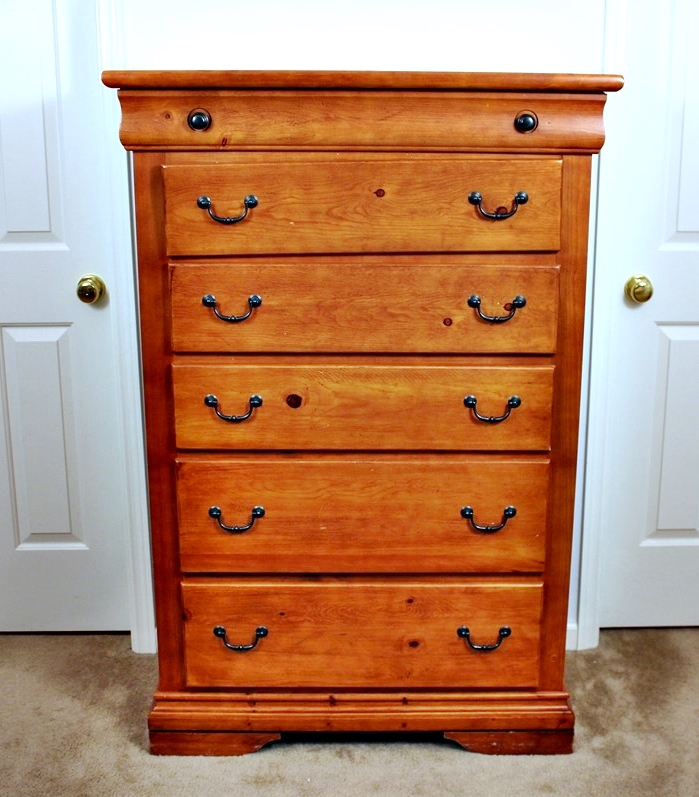 Tall Traditional Cherry Stained Pine Bedroom Bureau Dresser