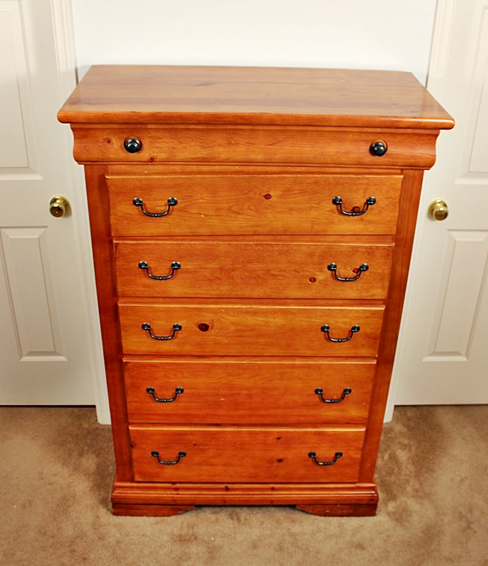 Tall Traditional Cherry Stained Pine Bedroom Bureau Dresser