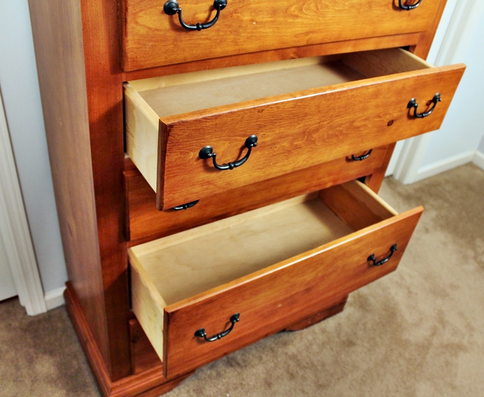 Tall Traditional Cherry Stained Pine Bedroom Bureau Dresser