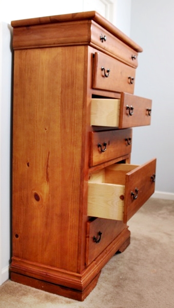 Tall Traditional Cherry Stained Pine Bedroom Bureau Dresser