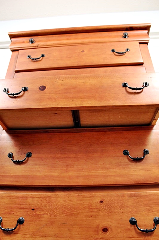 Tall Traditional Cherry Stained Pine Bedroom Bureau Dresser