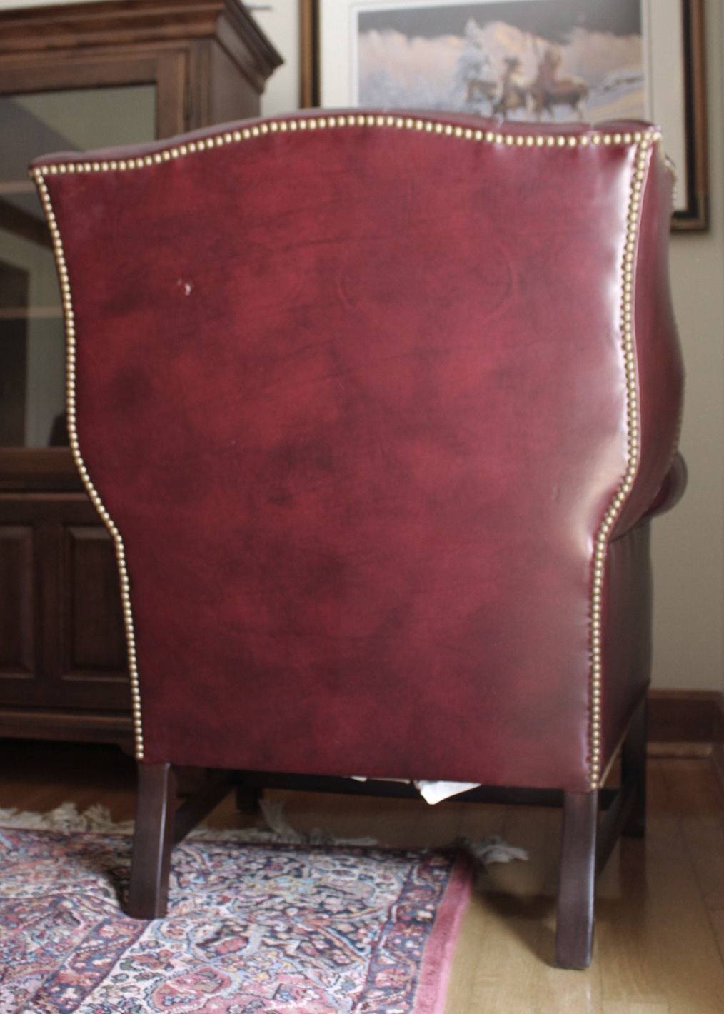 Hancock & Moore Burgundy Leather Wing Back Chair and Ottoman